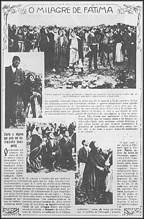 Kopie einer Seite aus „Ilustracao Portugueza“ vom 29. Oktober 1917. Die Menge betrachtet das Sonnenwunder w&auml;hrend der F&aacute;tima-Erscheinung